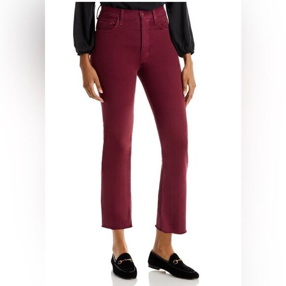 Mother The Tripper High-Rise Stretch Ankle Fray Cropped Jeans Burgundy Size 34 - Picture 2 of 14